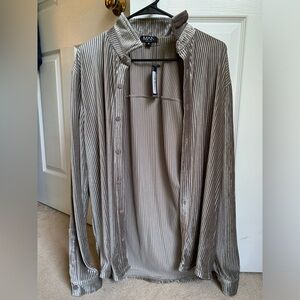 Small Silver/Grey Long Sleeve Button Down by boohoo man